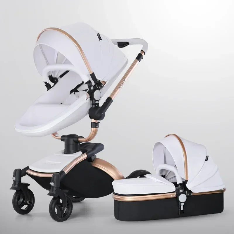 Landscape baby carriage PU leathe Baby stroller 3in1 Two-way High r Foldable shock-absorbing eggshell stroller 2in1