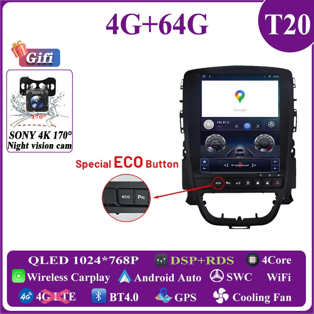 Android 14 Car 9.7 inch For Opel Astra J Vauxhall Buick Verano 2009-2015 Auto Radio GPS Navigation Stereo Head Unit Touch Screen