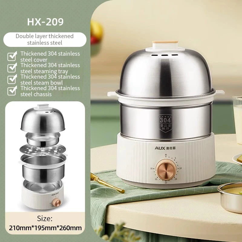 350W Electric Egg Cooker Timed Egg Boiler Breakfast Machine Automatic Steamer Egg Custard Steaming Cooker Food Warmer 2 Layers