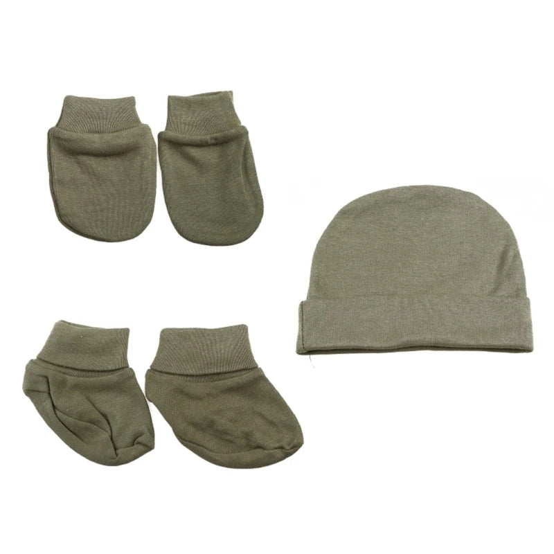 Baby Anti Scratching Soft Cotton Gloves+Hat+Foot Cover Set Newborn Mittens Socks Beanies Cap Kit for Infants Shower Gifts H3CD