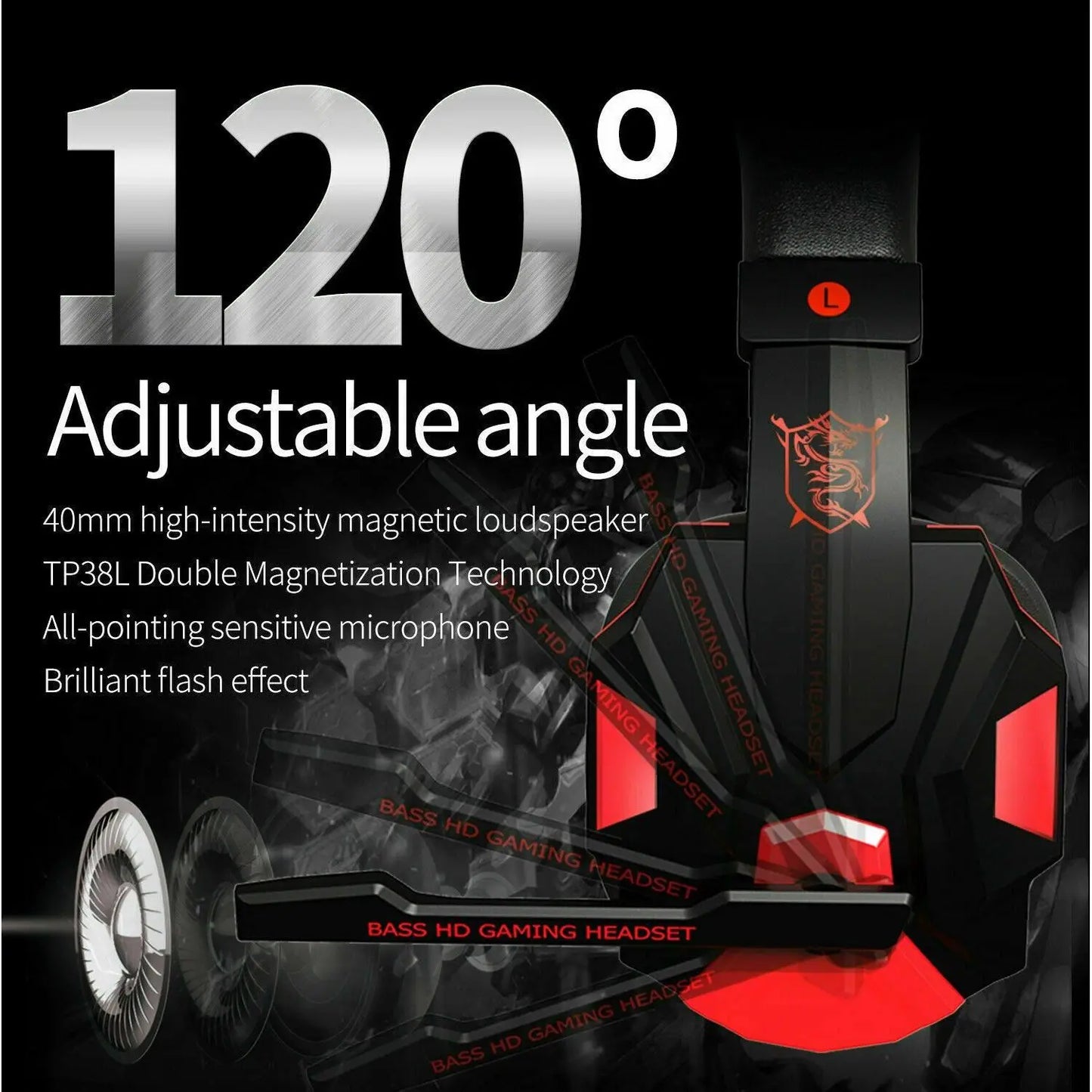 3.5mm LED Headphones with Stereo Bass Surround Sound Gaming Headset Mic for PC PS4 Xbox One