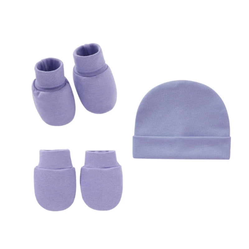 Baby Anti Scratching Soft Cotton Gloves+Hat+Foot Cover Set Newborn Mittens Socks Beanies Cap Kit for Infants Shower Gifts H3CD
