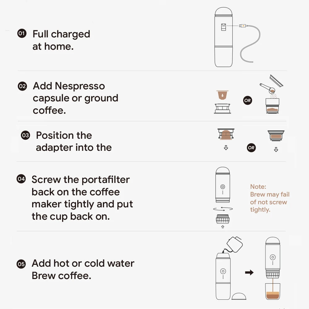 Wireless Portable Espresso Coffee Machine 19 Bar Automatic Heating fit Capsule & Ground Travel Coffee Maker for Camping Office