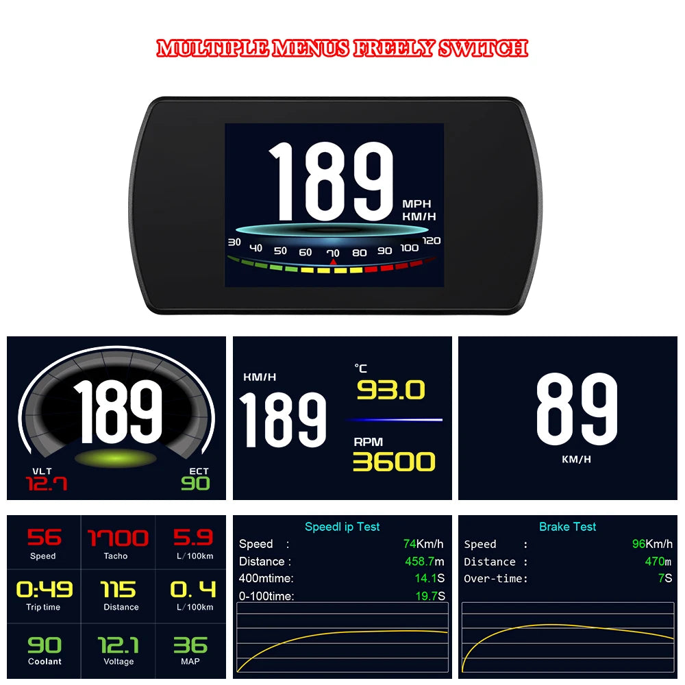 OBD2 Gauge P12 HUD Head Up Display Car Digital Auto Diagnostic Tools Digital Meter Speed RPM Water Temp Fuel consumption Voltage