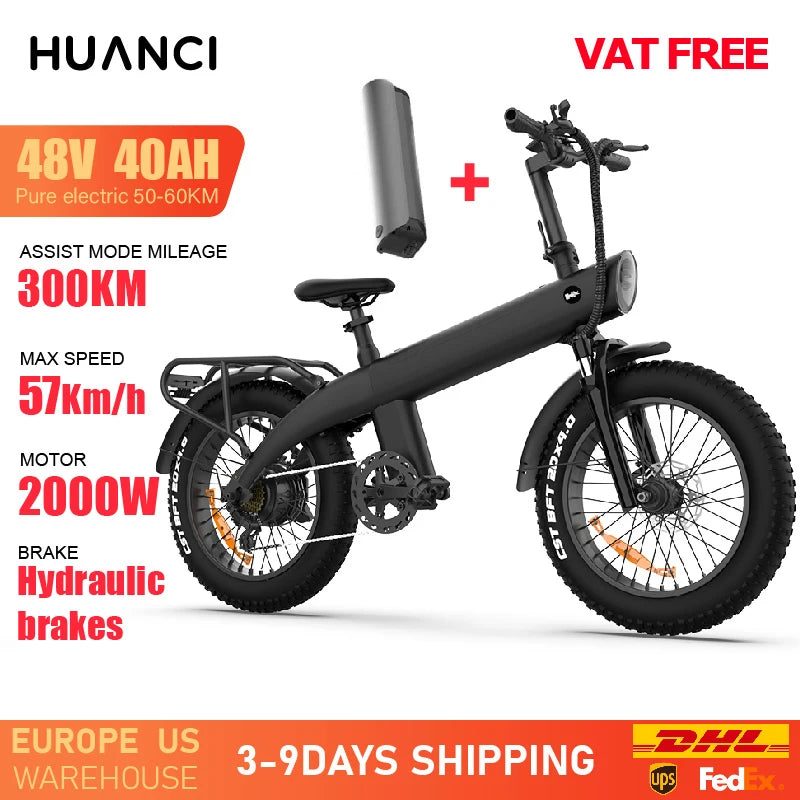HUANCI Q3 Mountain Electric bicycle 2000W 60KM/H removable battery electric bike 48V 20AH Ebike 20Inch fat tire Off-Road e bike
