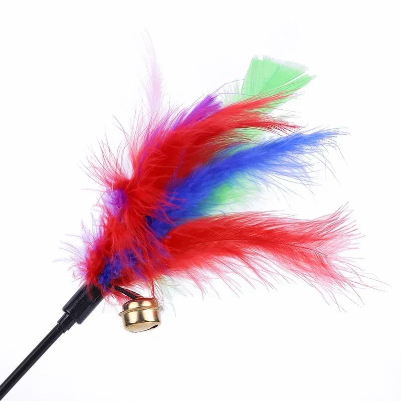 5pcs Funny Kitten Cat Teaser Interactive Toy Rod with Bell and Feather Toys For Pet Cats Stick Wire Chaser Wand Toy Random Color