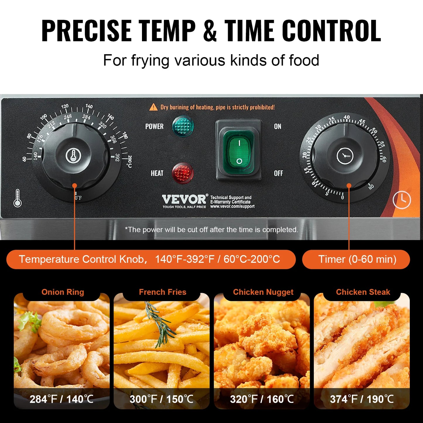 VEVOR Commercial Deep Fryer Electric Countertop Fryer with Basket 11.6Qt Stainless Steel Single Oil Fryer w/Time & Temp Control