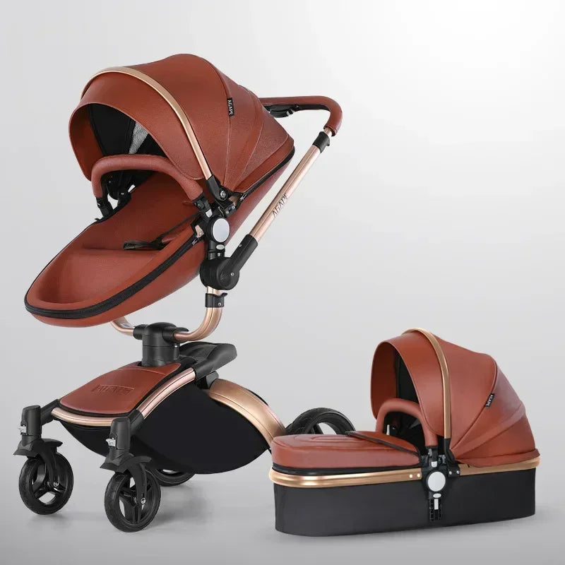 Landscape baby carriage PU leathe Baby stroller 3in1 Two-way High r Foldable shock-absorbing eggshell stroller 2in1