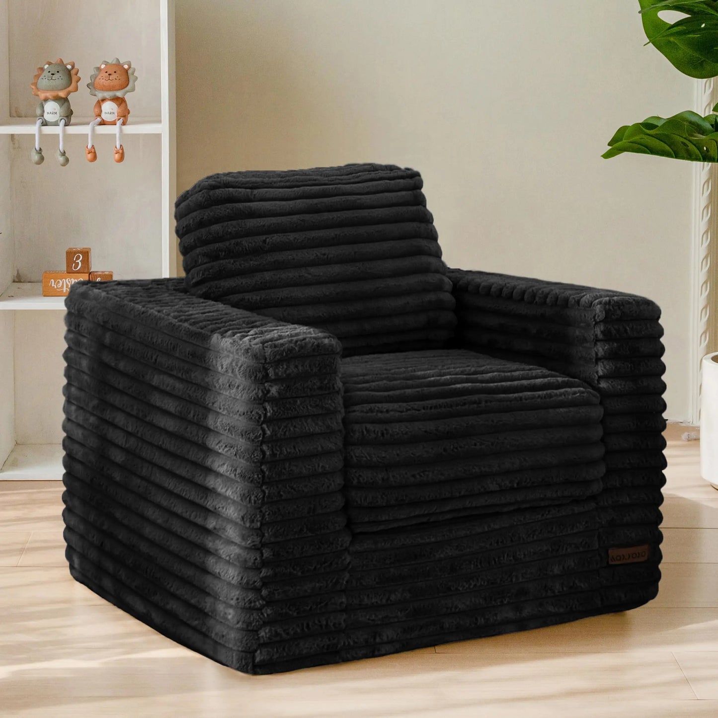 Kids Bean Bag Chair, Comfy Faux Fur Bean Bag Sofa with Filler, Upholstered Floor Sofa with Pillows and Armrests, Lazy Floor Chai