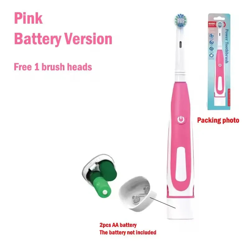 Adult Soft Bristle Electric Toothbrush - Battery Powered Teeth Whitening Gum Care with Rounded Vibrating Heads