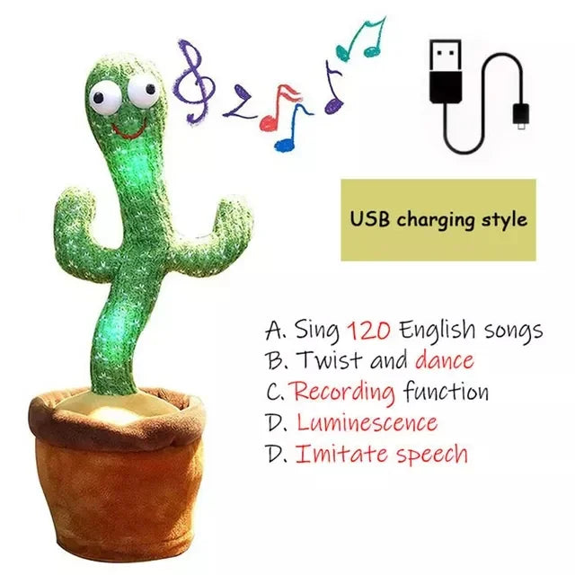 Rechargeable Dancer Cactus Glowing Dancing Electronic Plush Toys Can Sing Record Lighten for Baby Toy Education Funny Gift - Merit Sell