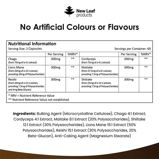 Mushroom Super Blend Complex - Brain Nervous System Health and Memory Supplements Immunity Sleep Energy Mood Support