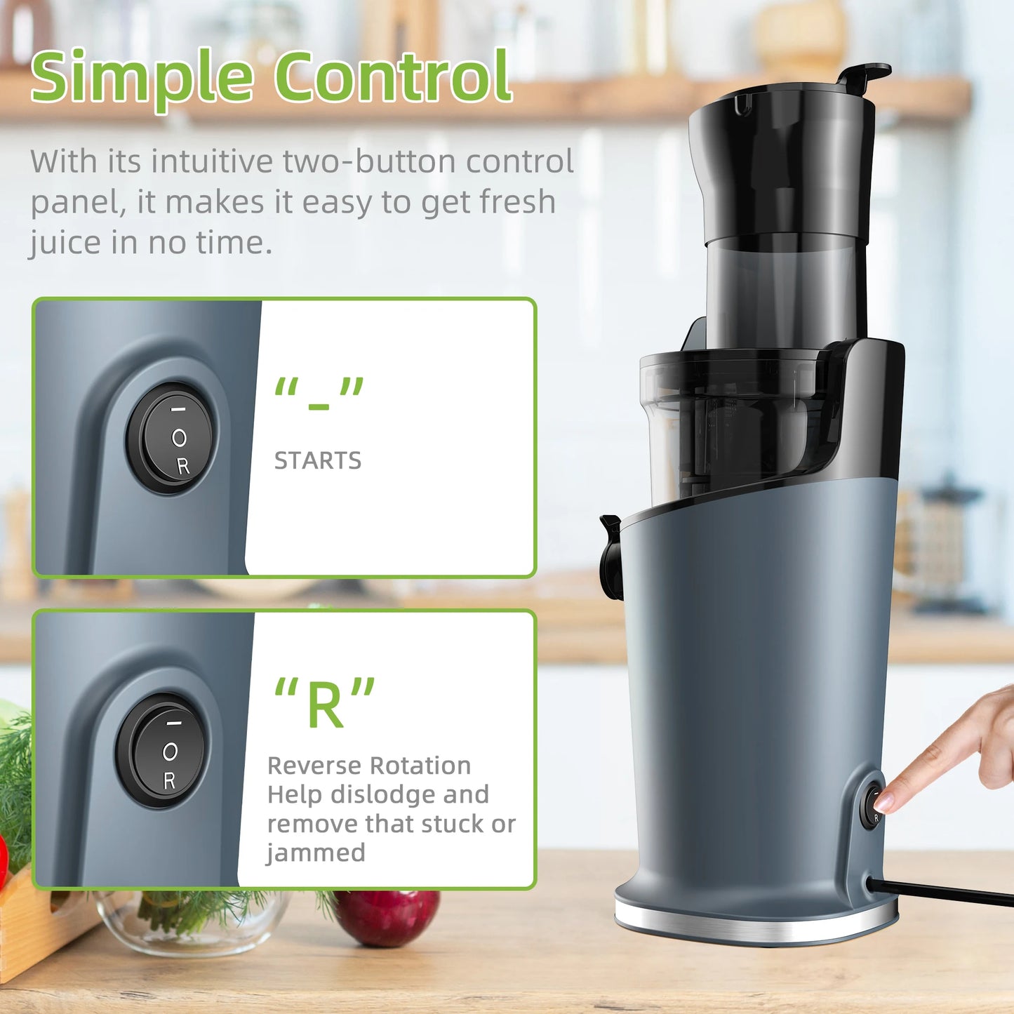 BioloMix 200W Cold Pressed Juicer with 78mm Feed Slot, Crushed Juice Extractor Fits Whole Fruits and Vegetables, Easy to Clean