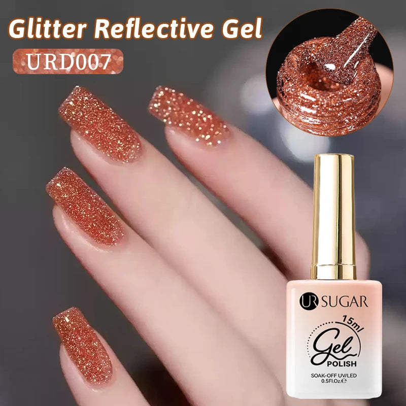 UR SUGAR 15ml Champagne Gold Reflective Glitter Gel Nail Polish Soak Off Semi Permanent UV Gel Varnish For Summer Manicure Nail