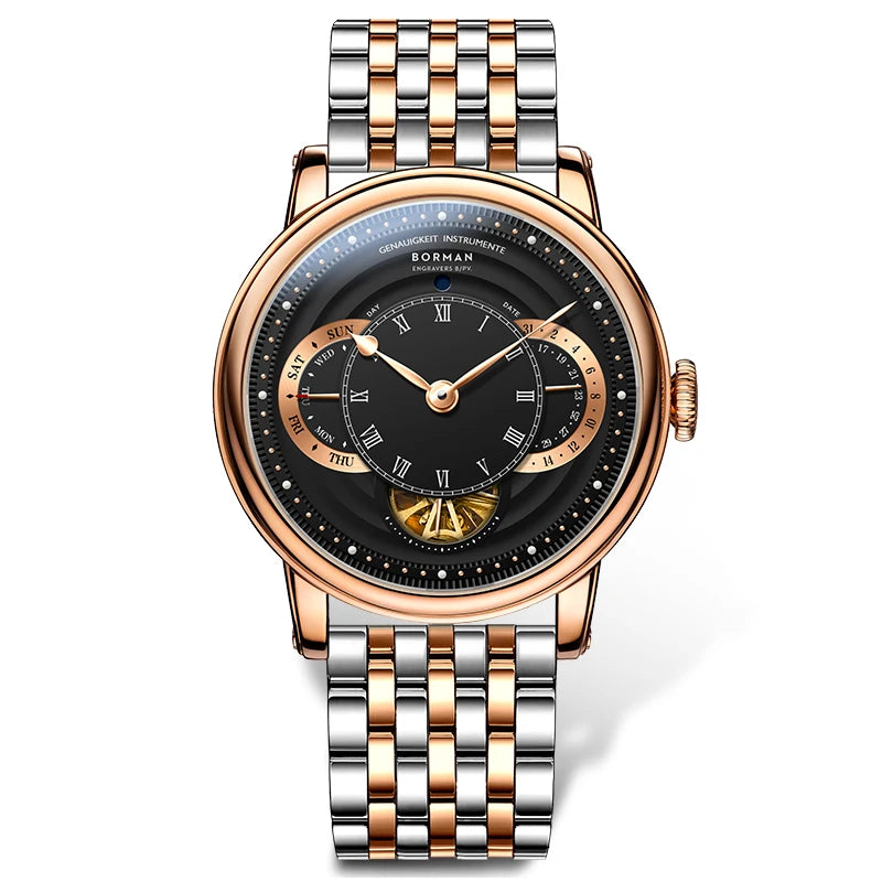 BORMAN Design Luxury Men Automatic Wrist Watch Skeleton Dial Genuine Leather Strap Sapphire Crystal Glass Automatic Watch