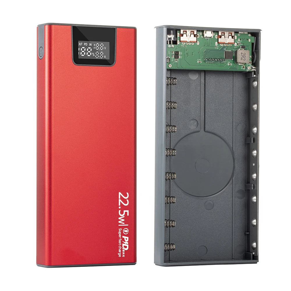 Welding-free Aluminum Alloy Power Bank Shell 8-section Detachable Digital Display Fast Charging 18650 Battery Box