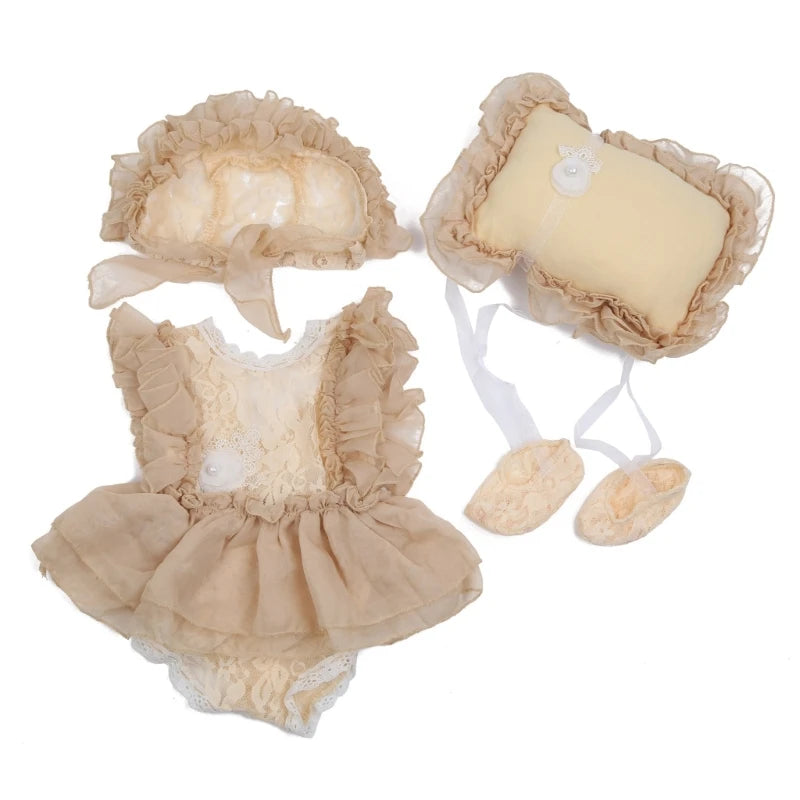 5 Pcs Newborn Photography Props Baby Lace Cute Romper Dress Hat Pillow Shorts Shoes Set Soft Cotton Bodysuit Jumpsuit