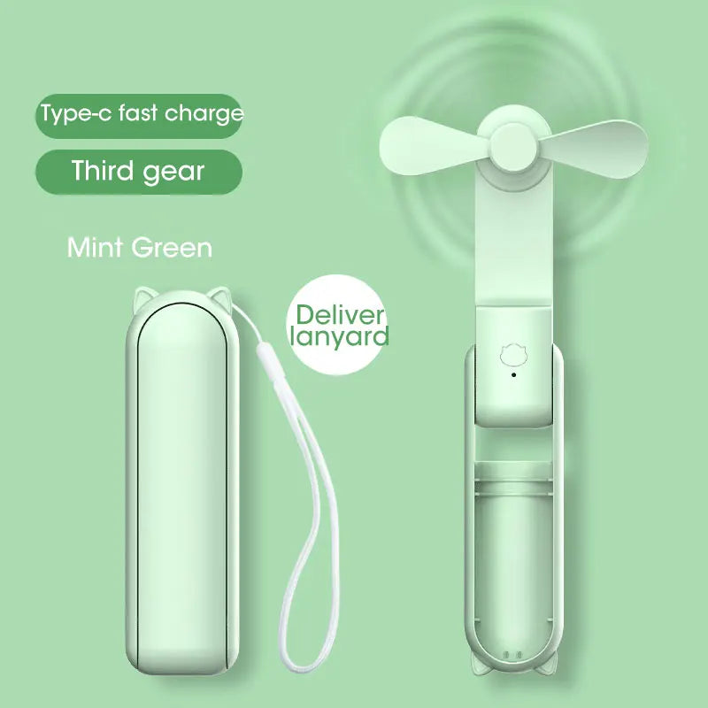 Folding Mini Electric Fan USB Charging Fan Cooling Handheld Fan 3 Speed Powerful Outdoor Travel Portable Small Fan Power Bank