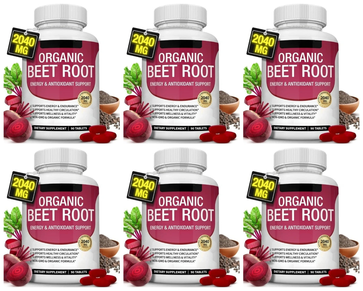 Organic Beet Root with Black Pepper Natural Energy Boost Immune Support Antioxidant Supplement Non-GMO Gluten Free 90 Tablets