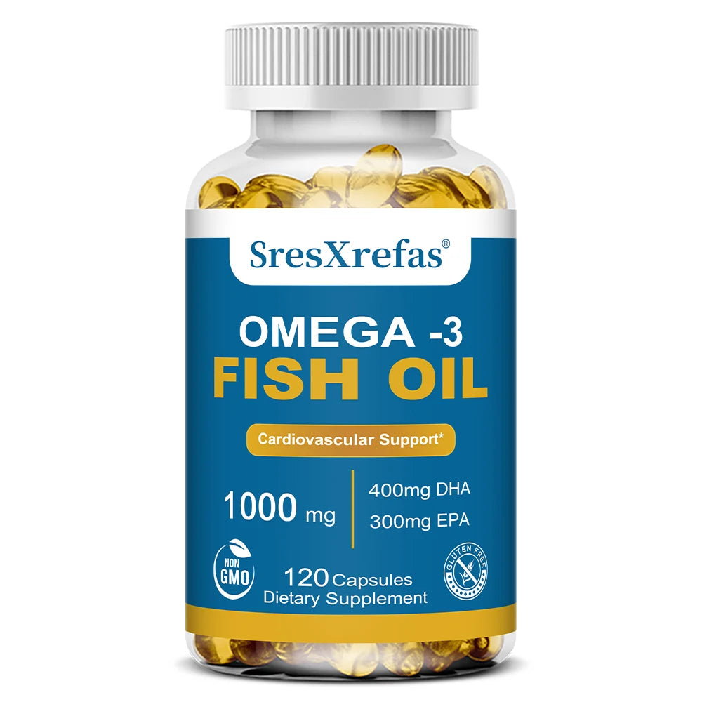 Fish Oil 1000 Mg | Omega 3 + EPA & DHA | Brain Heart Joints Skin and Immune Support | 120 Count Non-GMO Softgels Supplements