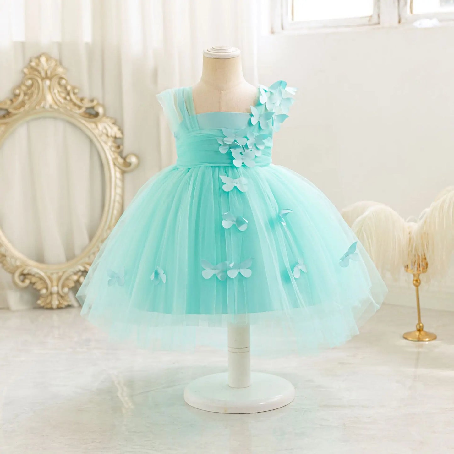 HETISO Baby Girls 1st Birthday Baptism Dress Kids Princess Wedding Party Ball Gowns for New Year 3D Butterfly Mesh