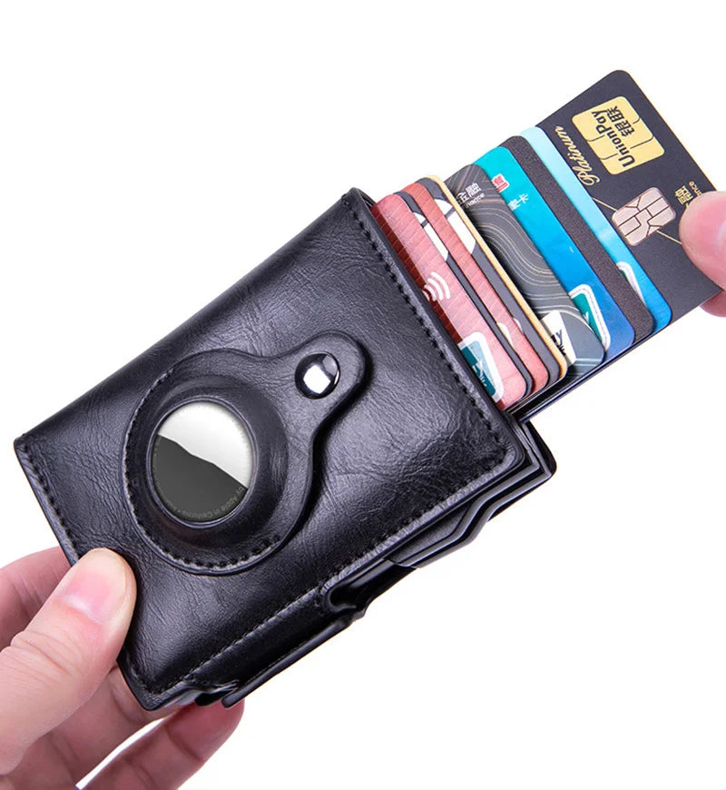 New Airtag Wallet ID Bank Credit Card Holder RFID Blocking Airtags Card Bag Men PU Leather Purse With Double Aluminum Box