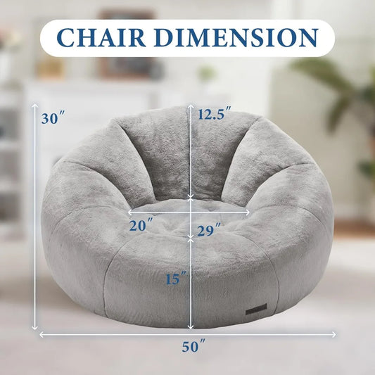 Large Bean Bag Chair for Adults, Donut-Shaped Couch with Memory Foam, Soft Faux Fur, Spacious Design for Reading & Relaxing, Grey - Merit Sell