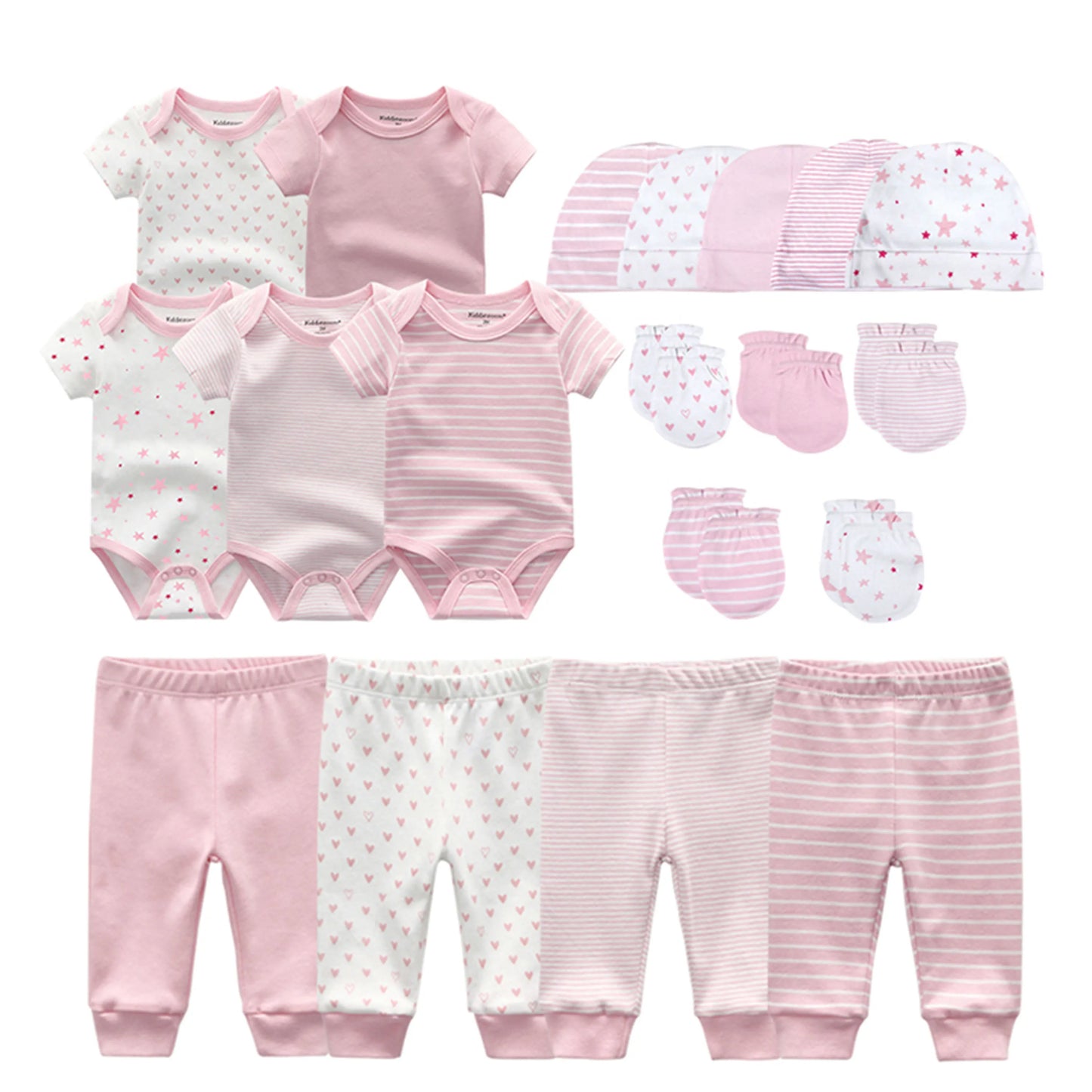 Kiddiezoom Baby Clothing Sets Newborn Boy Girl Infant Bodysuits+Pants+Hats+Gloves/Bibs Unisex Clothes Bebes