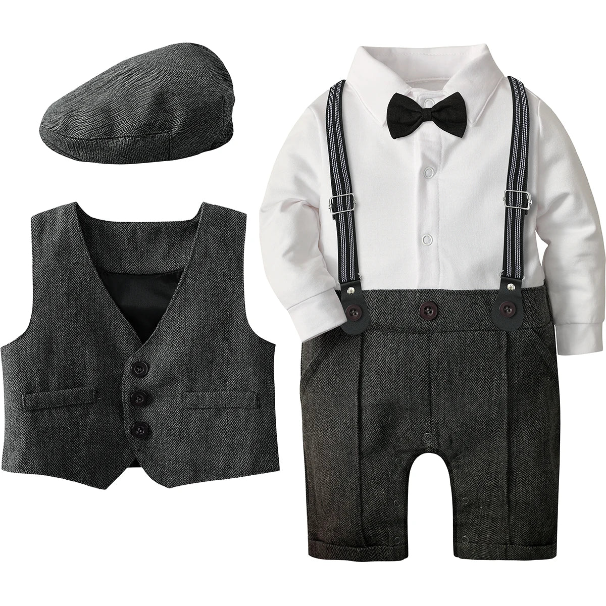 Baby Boy Baptism Suit Christening Outfit Easter Church Set Infant White Clothes Newborn Birthday Party Gift Formal Romper 3PCS