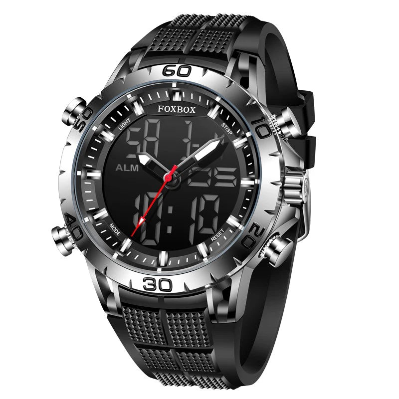 FOXBOX Men Watches Sport Top Brand Luxury Dual Display Quartz Watch Men Military Waterproof Clock Digital Electronic Watch Man