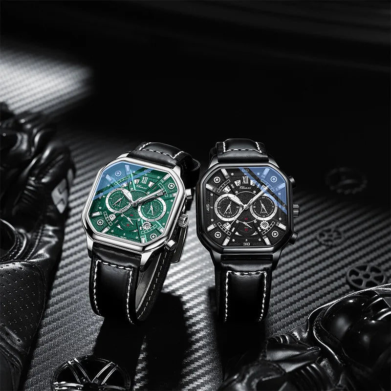 CHENXI High Quality Multifunctional Business Leisure Watches For Man Square Dial Leather Strap Quartz Wristwatches Clock Gifts