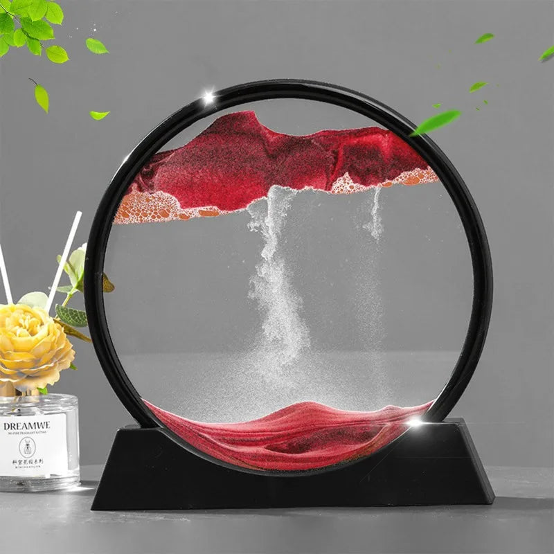 3D hourglass, flowing sand art painting, circular glass deep-sea sand scene craft flowing painting, office home decoration gift