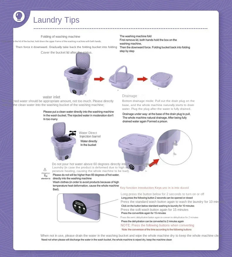 8L Portable Folding Washing Machine Bucket for Clothes Socks Underwear Cleaning Washer Portable Small Travel Washing Machine