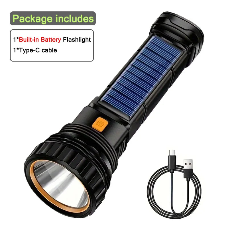 Multi-function Solar LED Flashlight Outdoor Super Long Range Torch Emergency Power Bank LED Solar Outdoor Light