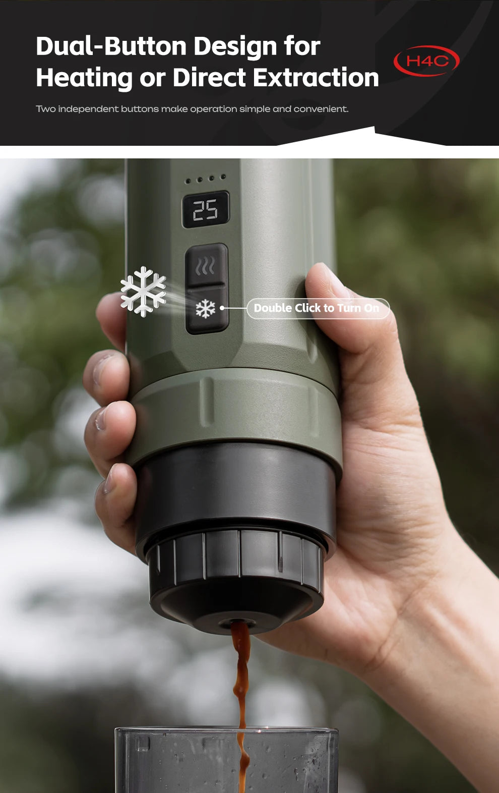 HiBREW Portable Espresso Coffee Machine for Car & Home Camping Coffee Maker Fit Nespresso Dolce Capsule Powder H4C