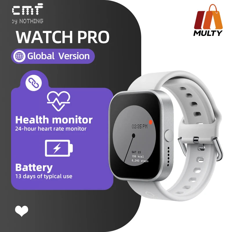 Global Version CMF by Nothing Watch Pro 1.96" AMOLED Bluetooth 5.3 BT Calls with AI Noise Reduction GPS Smartwatch CMF watch Pro