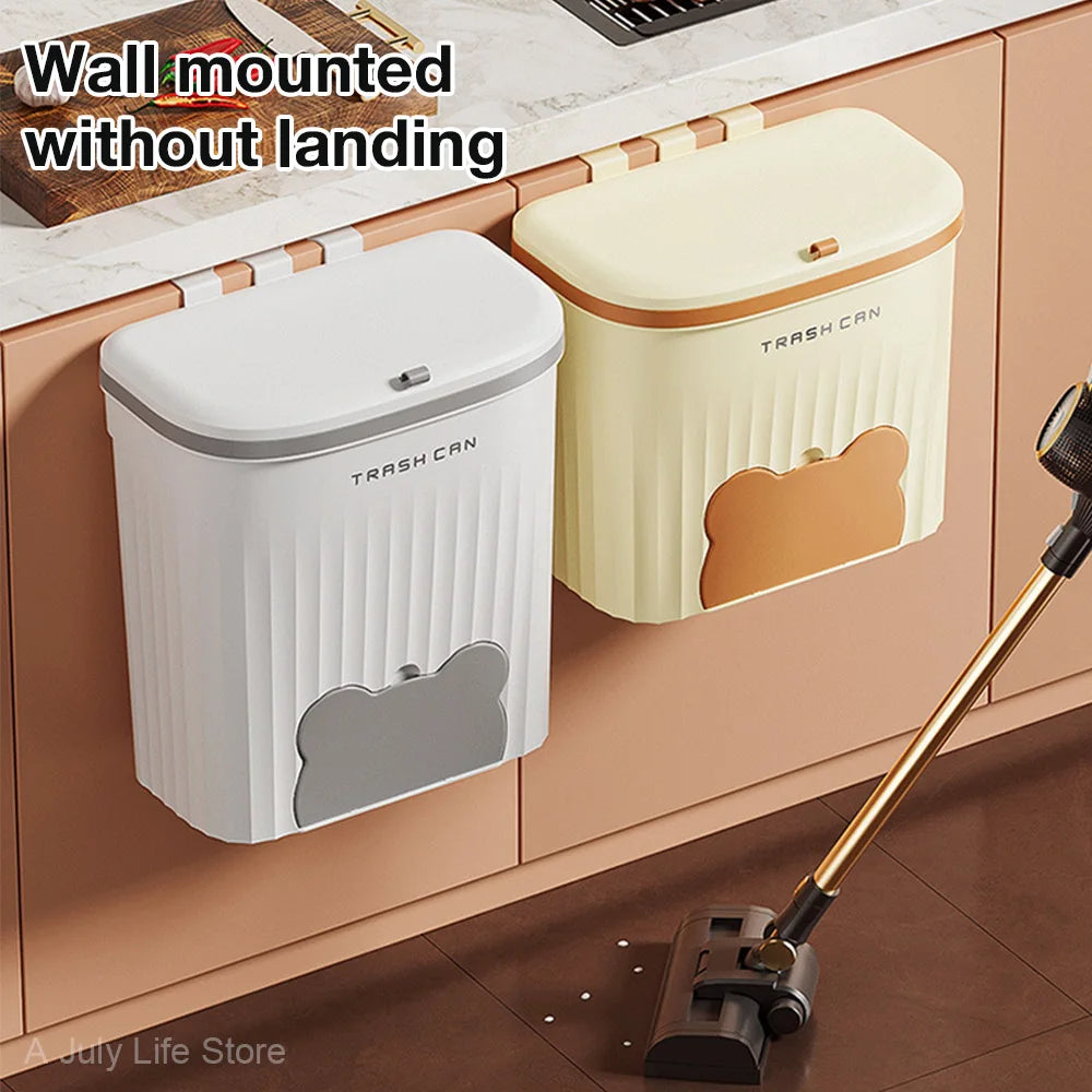8.5/12L Kitchen Wastebasket Wall Mounted Trash Can With Lid Bathroom Trash Bin Garbage Can for Cabinet Under Sink Compost Bin - Merit Sell