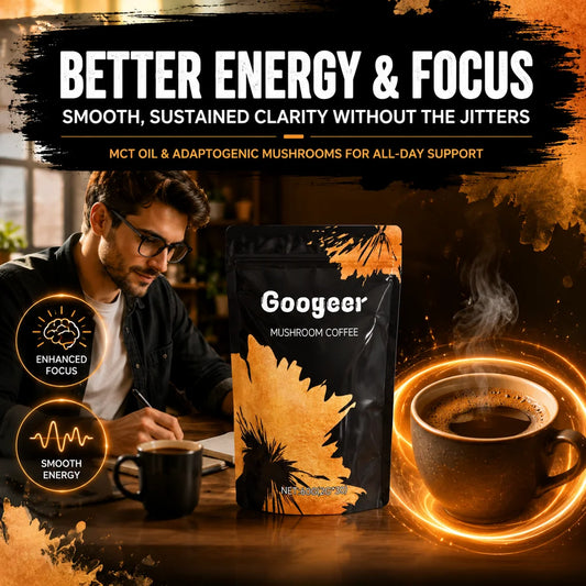 Organic Mushroom Coffee Powder with 6 Adaptogenic Mushrooms & MCT Oil – Instant Coffee Blend for Energy, Focus, Digestion & Immune Support 60g