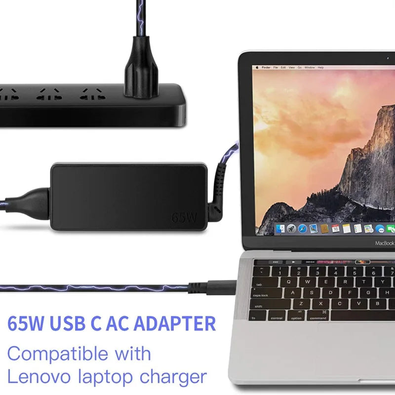 65W Type C 20V 3.25A USB C Laptop Power Adapter AC Charger For Lenovo Thinkpad X1 Carbon Yoga X270 X280 T580 P51 P52s E480 E470