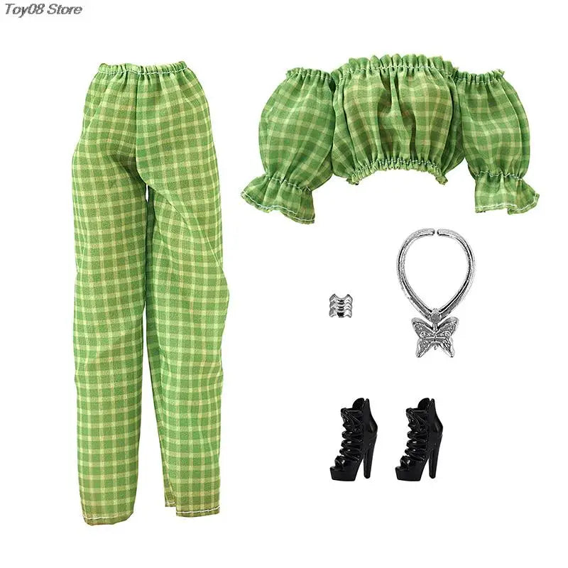 30cm Doll Clothes Floral Shirt Puff Sleeve Trousers Set Temperament Wear Matching Pieces Daily Doll Clothes Set For Girls Gift