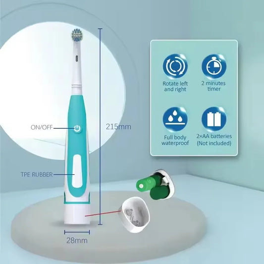 Adult Soft Bristle Electric Toothbrush - Battery Powered Teeth Whitening Gum Care with Rounded Vibrating Heads