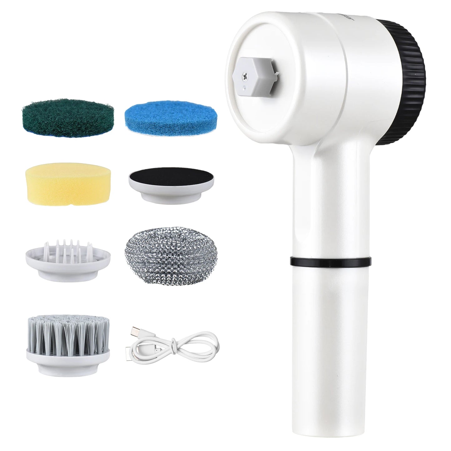 Electric Cleaning Brush Set Portable Cordless Electric Spin Scrubber Waterproof Digital Display Handheld Scrubber for Kitchen