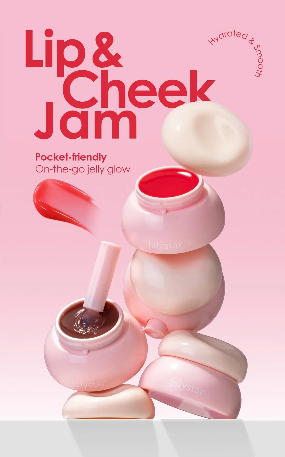Long-lasting Moisturizing Solid Lip Jelly Red Tinted Lip & Cheek Jam Lip Balm Smooth Gloss Jelly LipGloss Water Light Lipsticks