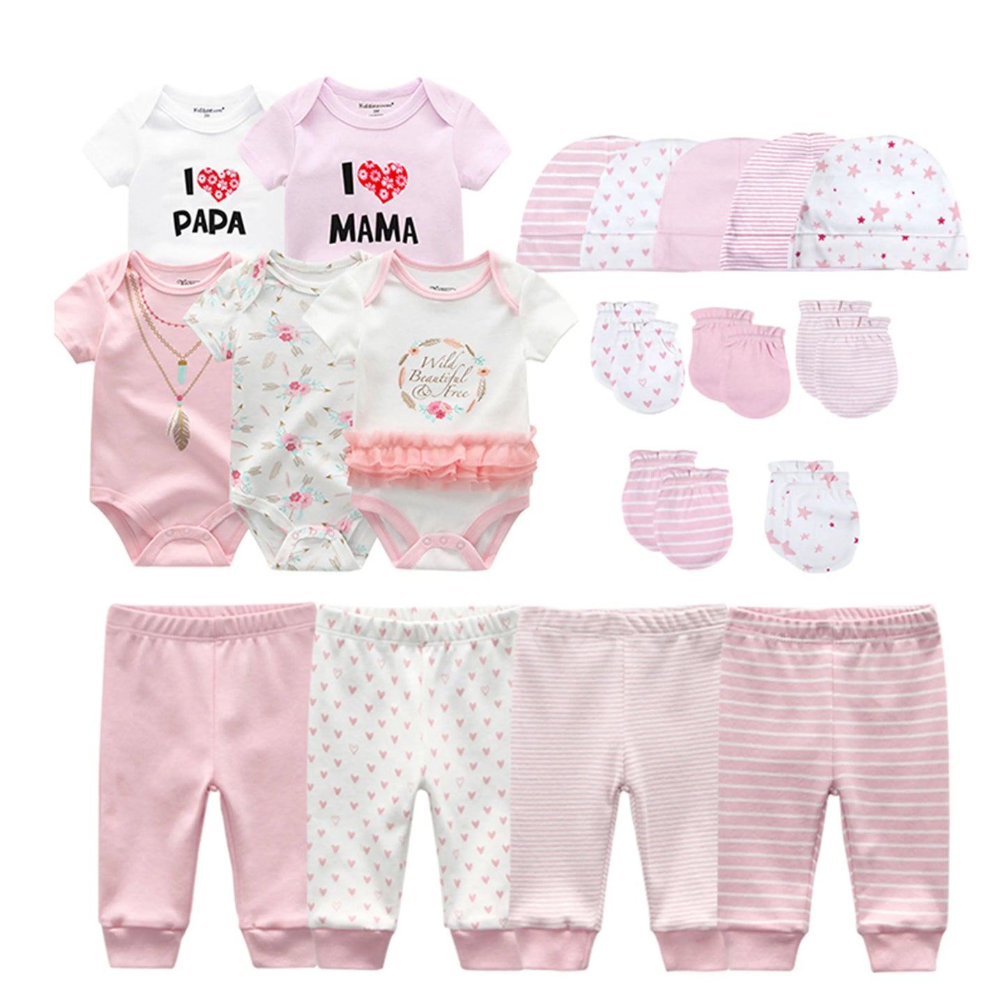 Kiddiezoom Baby Clothing Sets Newborn Boy Girl Infant Bodysuits+Pants+Hats+Gloves/Bibs Unisex Clothes Bebes