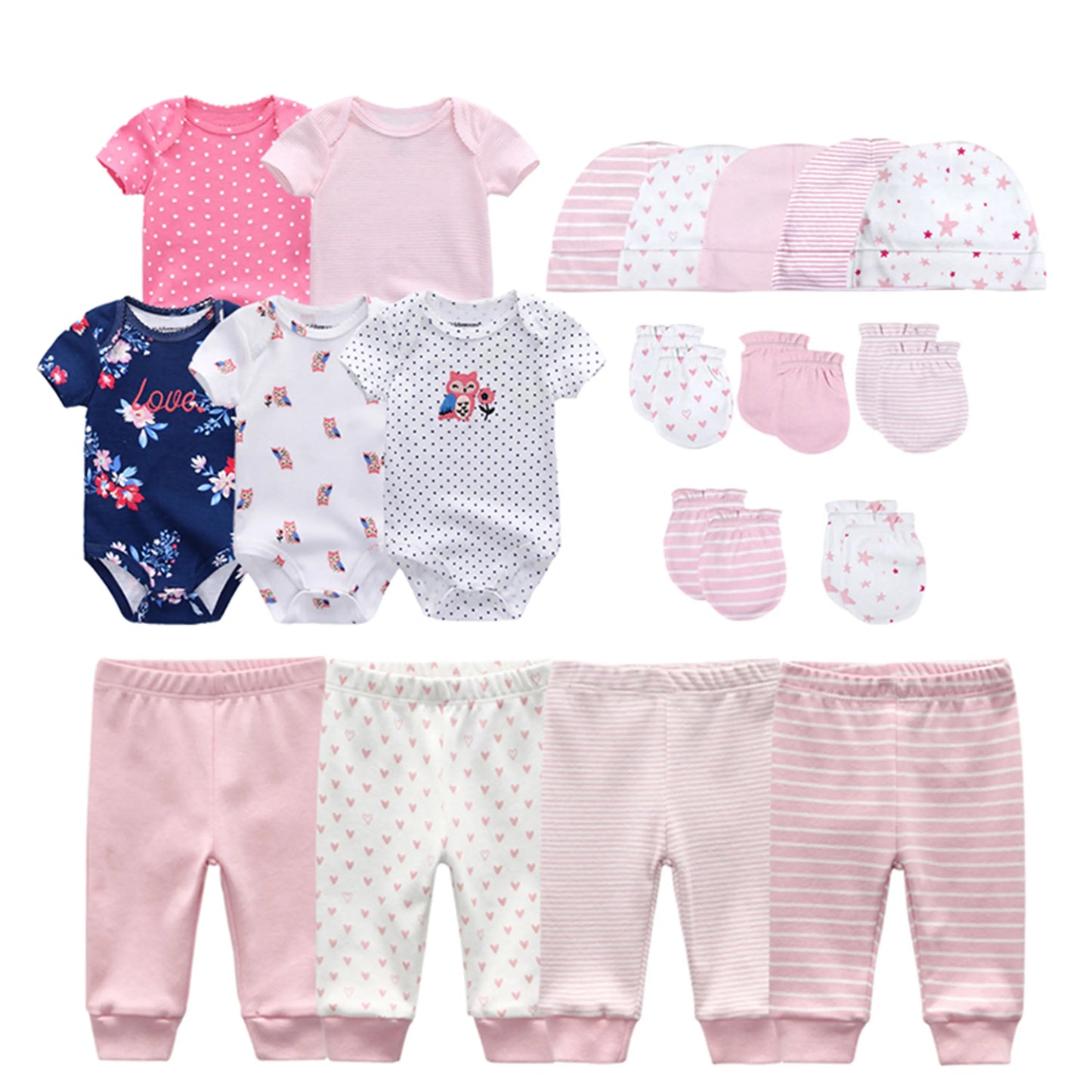 Kiddiezoom Baby Clothing Sets Newborn Boy Girl Infant Bodysuits+Pants+Hats+Gloves/Bibs Unisex Clothes Bebes