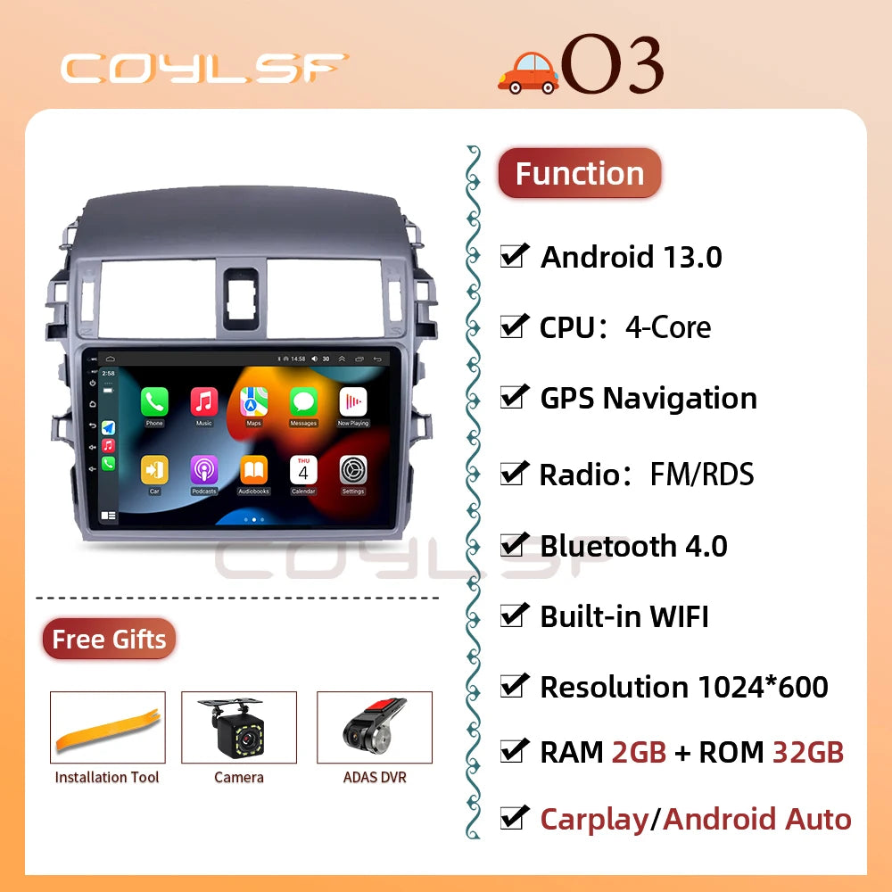 Carplay Android Auto for Toyota Corolla E140/150 2006 2007-2013 Multimedia Automotive Subwoofer Autoradio Android DSP 4G