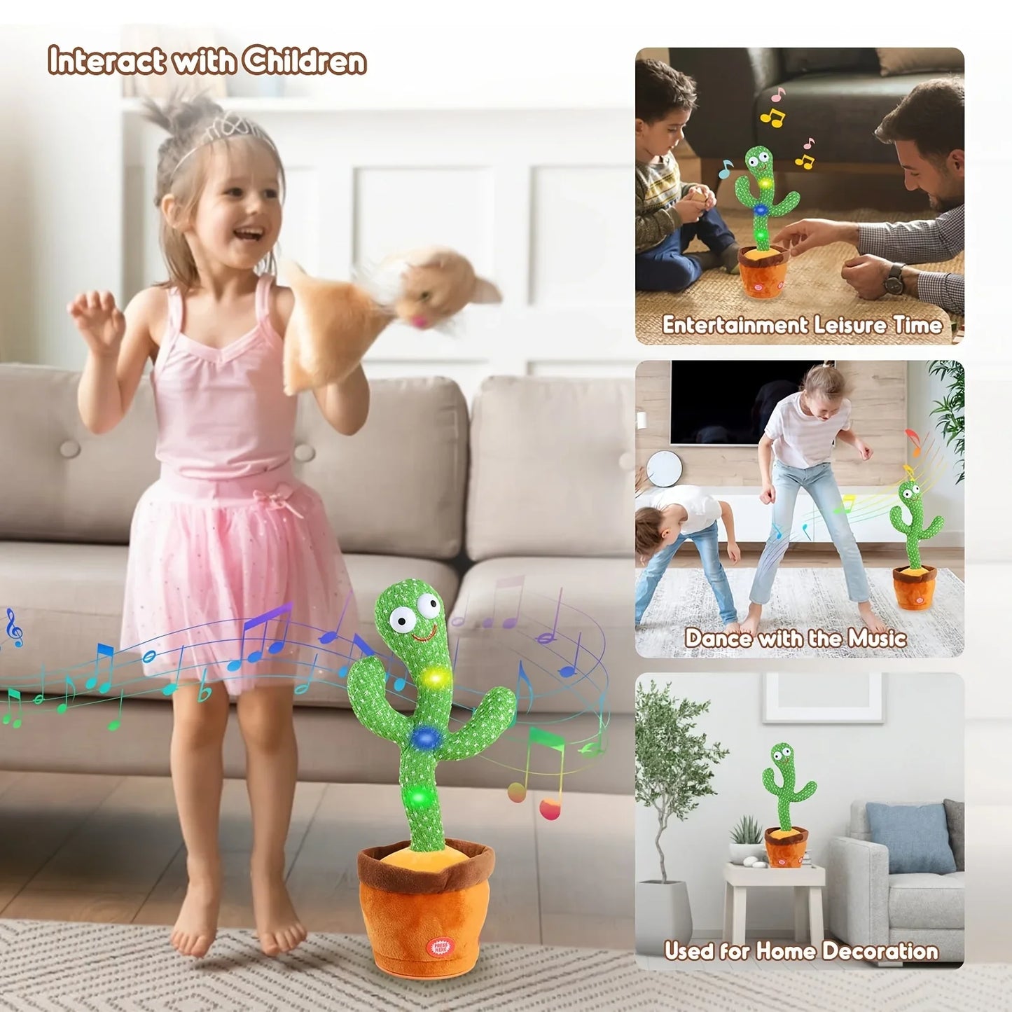 Rechargeable Dancer Cactus Glowing Dancing Electronic Plush Toys Can Sing Record Lighten for Baby Toy Education Funny Gift - Merit Sell