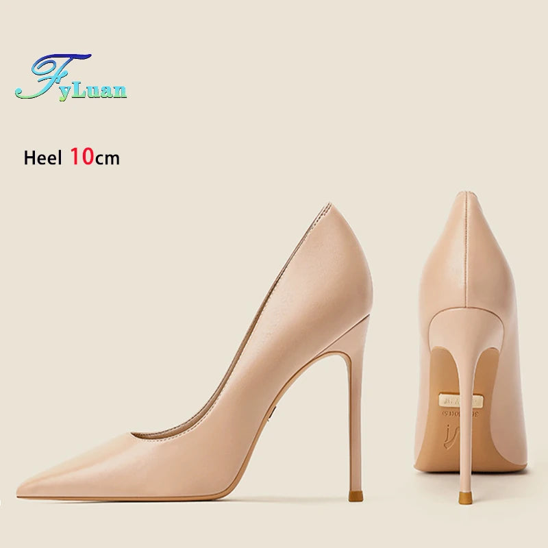 high-quality Sheepskin High Heels Party Office Fashion Pointed Shallow Women Shoes 6 8 10CM Stiletto Naked color Female Pumps