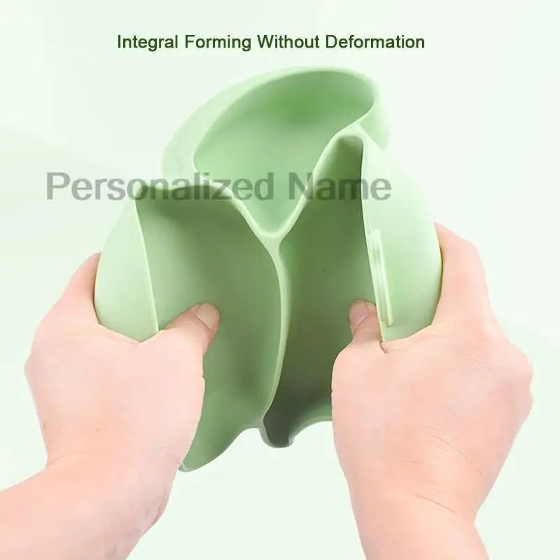 Free Personalized Name Baby Silicone Rabbit Divided Plate Set Baby Feeding Dishes BPA Free Bowl Plate Bibs Spoon Fork Sippy Cup