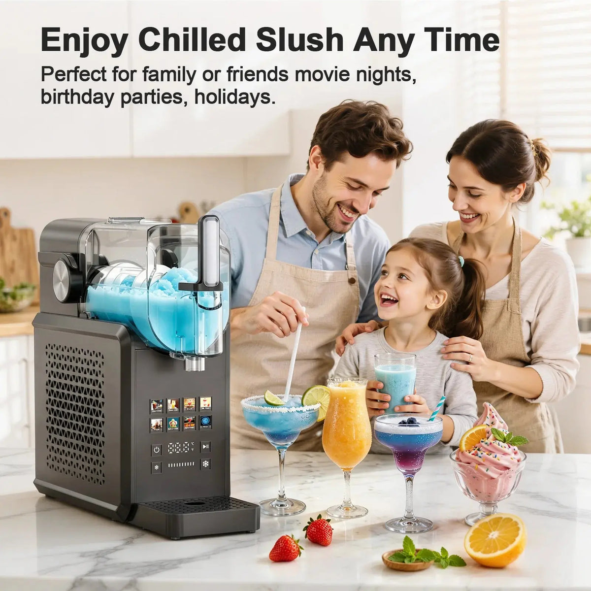 Vastorm Slushie Machine | 90 oz Large Capacity, No Ice Needed, Auto-Clean & LED Display